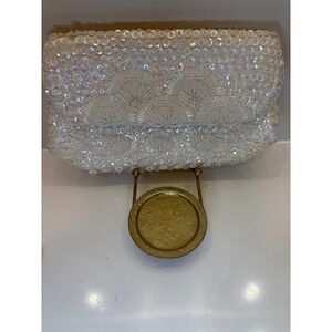 Glamorous White Beaded Sequin Clutch Evening Bag Formal  Purse Fine Arts Bag